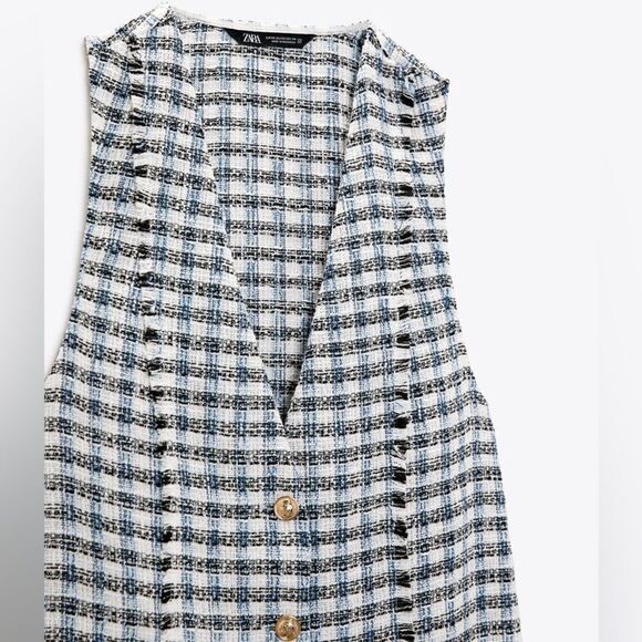 Zara Textured Pinafore Dress Patch Pockets New - Picture 2 of 10